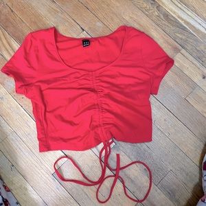 shein, size small, red croptop, stench strings, cotton